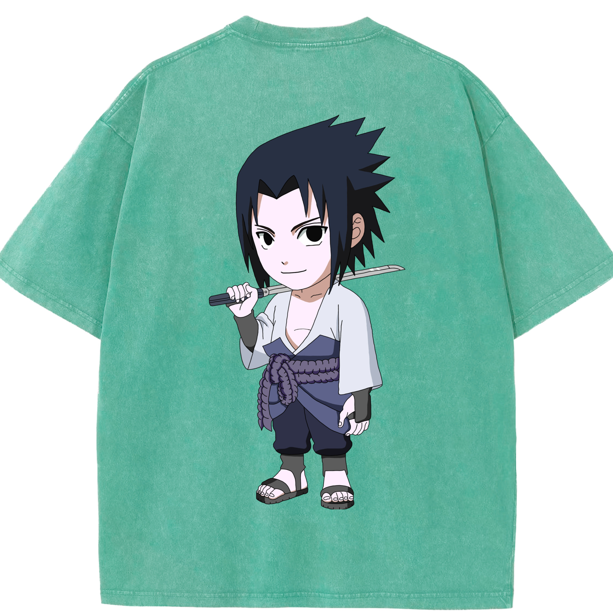 （画像用） NARUTO -ナルト- うちは サスケ Uchiha Sasuke 綿100% ヴィンテージ風 半袖Tシャツ（背面プリント）